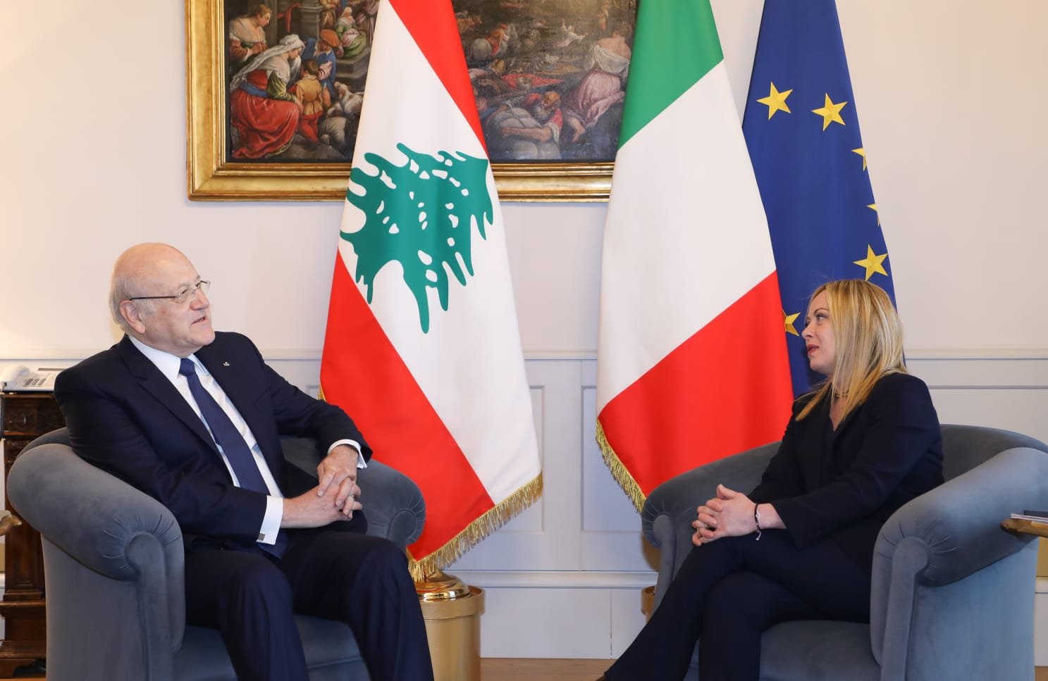 ميقاتي التقى رئيسة وزراء ايطاليا التي شددت على ضرورة التعاون لتكون منطقة البحر الابيض المتوسط منطقة هادئة