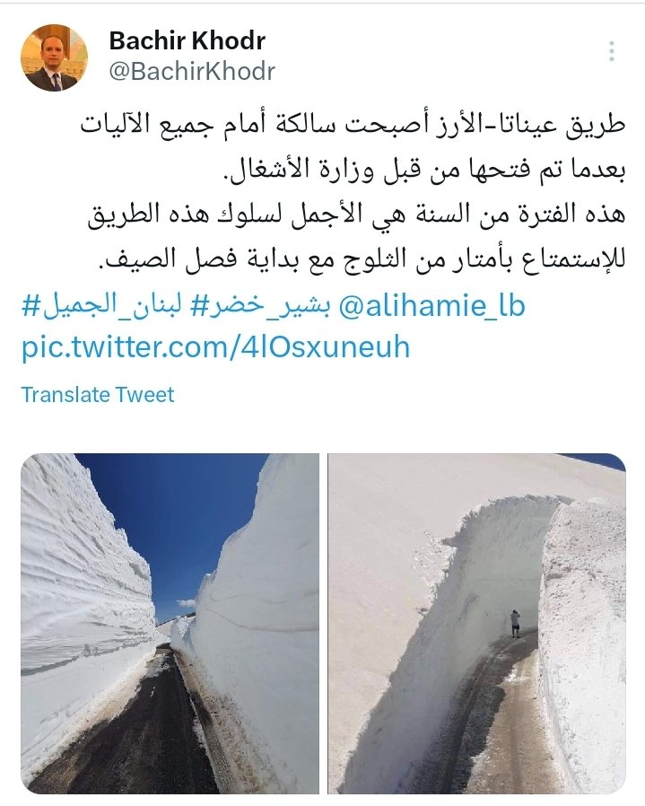 بشير خضر يعلن عن فتح طريق عيناتا الارز